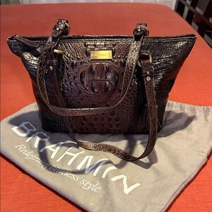 Brahmin Dark Brown Embossed Tote